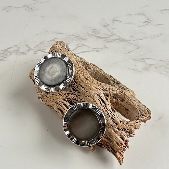 Vintage Swank 1950s Silver & Grey Mother Of Pearl Cufflinks With Ribbed Edge Des - Picture 2 of 9